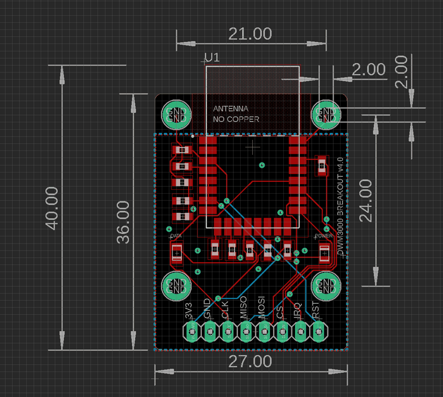 Cotes du PCB breakout Centilog en millimètres